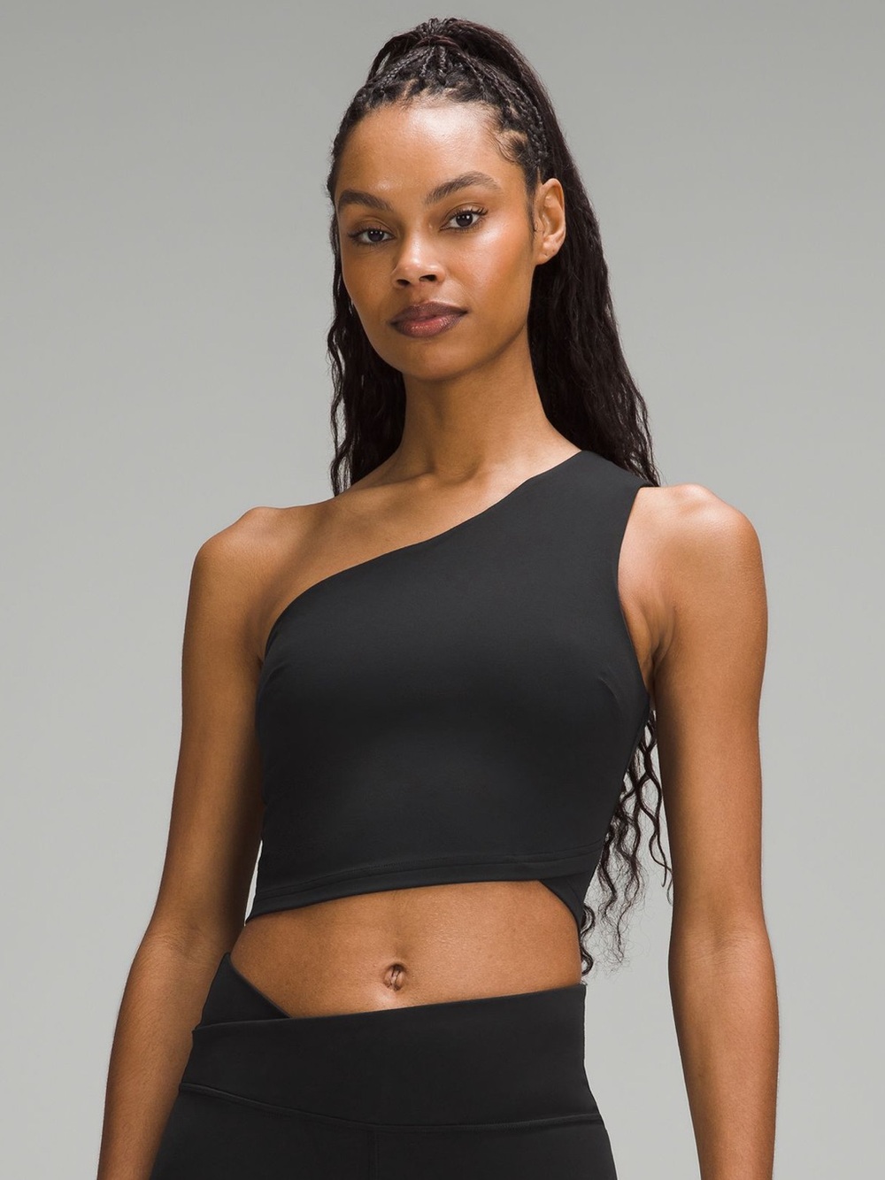 Lululemon Align Asymmetrical Tank Top Black One Shoulder Cropped Nulu Bra Size 2